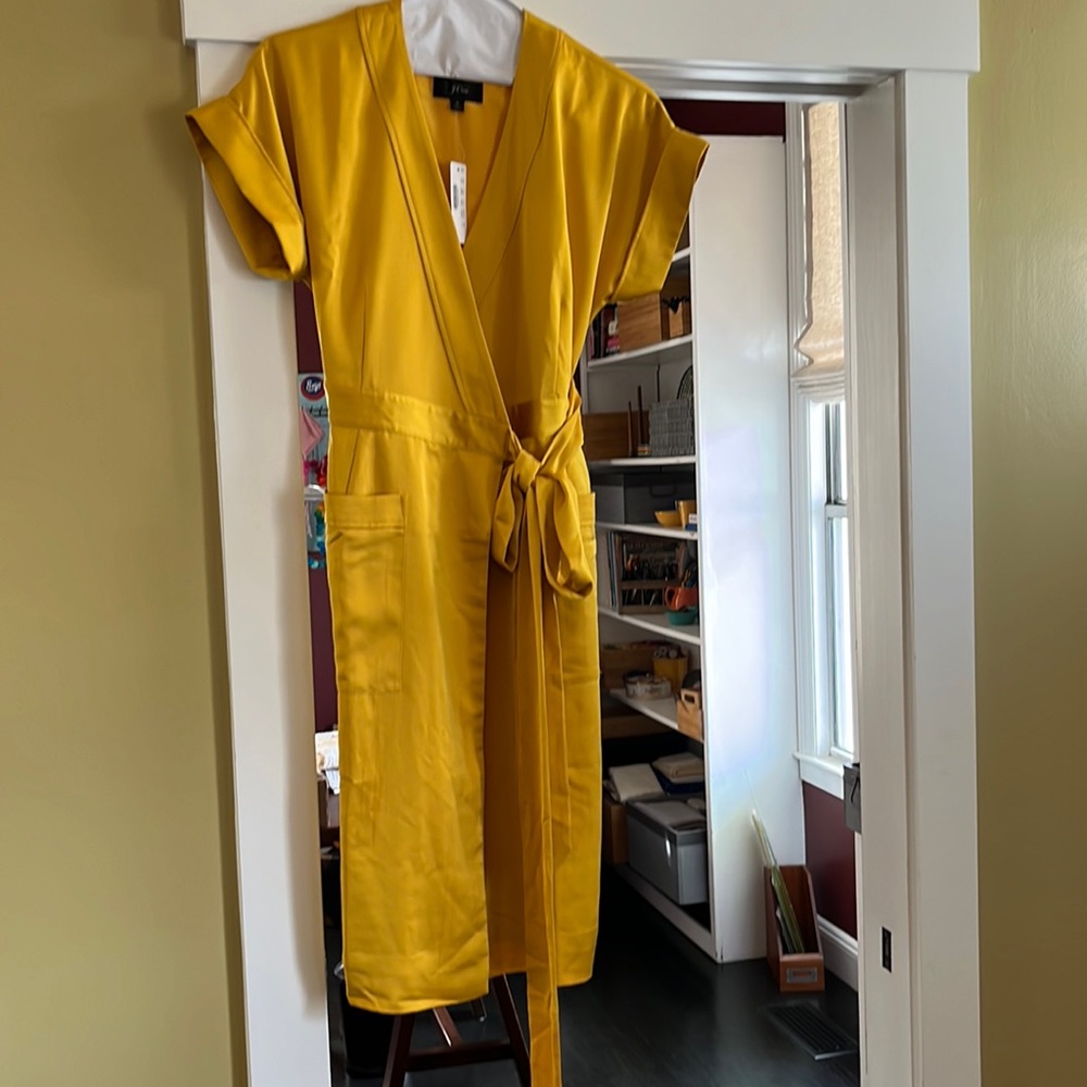 NWT JCrew yellow wrap dress; size M